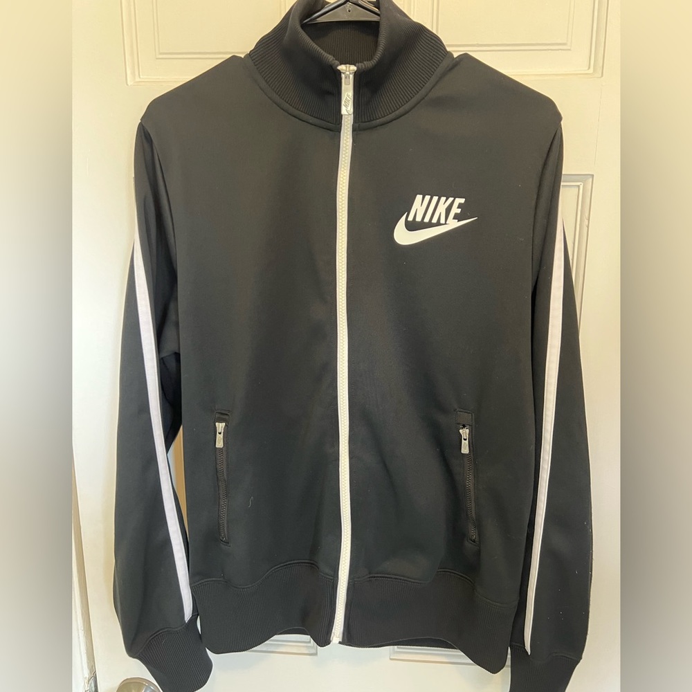 Nike Black Sweat Top with White Zipper (Medium)